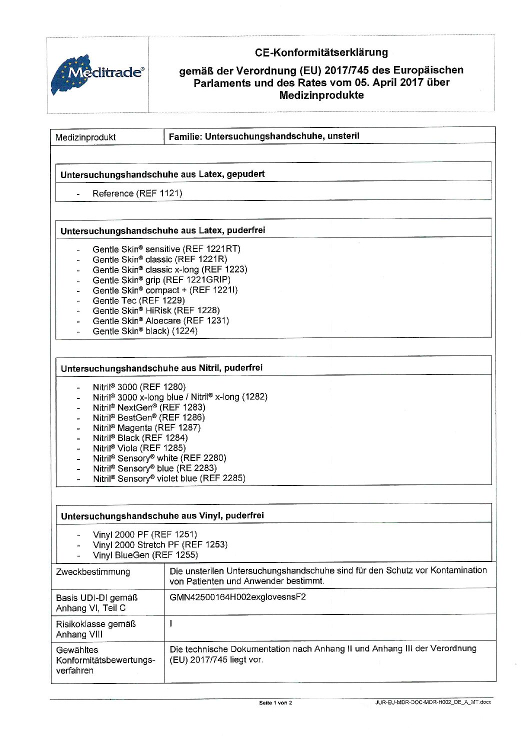 Examination gloves non-sterile
